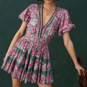 HEMANT & NANDITA PINE GREEN PAISLEY SHORT DRESS